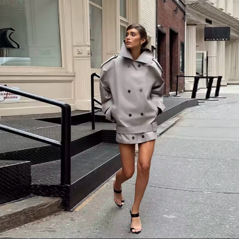 Women's Gray Double-Breasted Coat - Picture 1 of 2